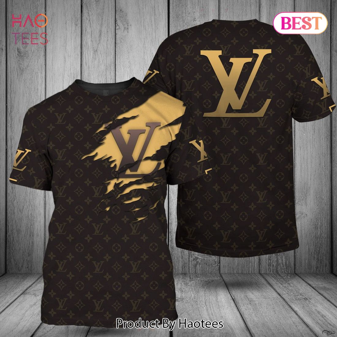 Louis Vuitton Luxury Brand Printing Full Logo Mix Dark Color 3D T-Shirt POD Design
