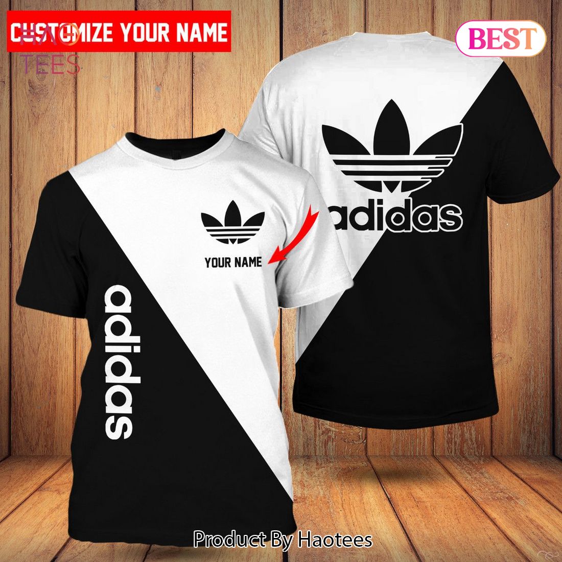 NEW Adidas Luxury Brand Black And White Half 3D T-Shirt