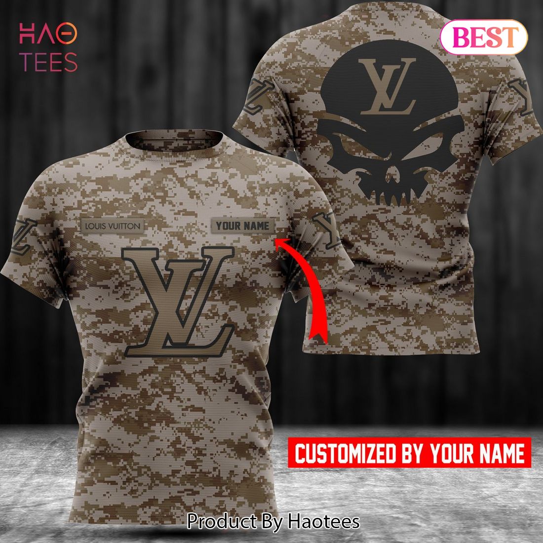 NEW Louis Vuitton Army Camouflage Luxury Brand 3D T-Shirt POD Design