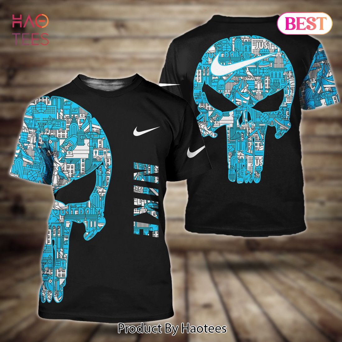 NEW Nike Skullcap Blue Mix Black Luxury Brand 3D T-Shirt Limited Edition