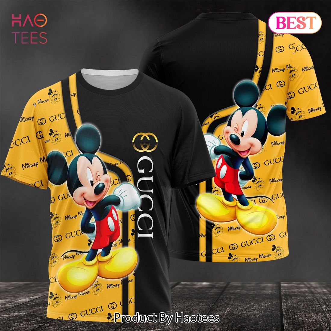 THE BEST Gucci Black Mickey Mouse Glod Mix Black Luxury Color 3D T-Shirt Limited Edition