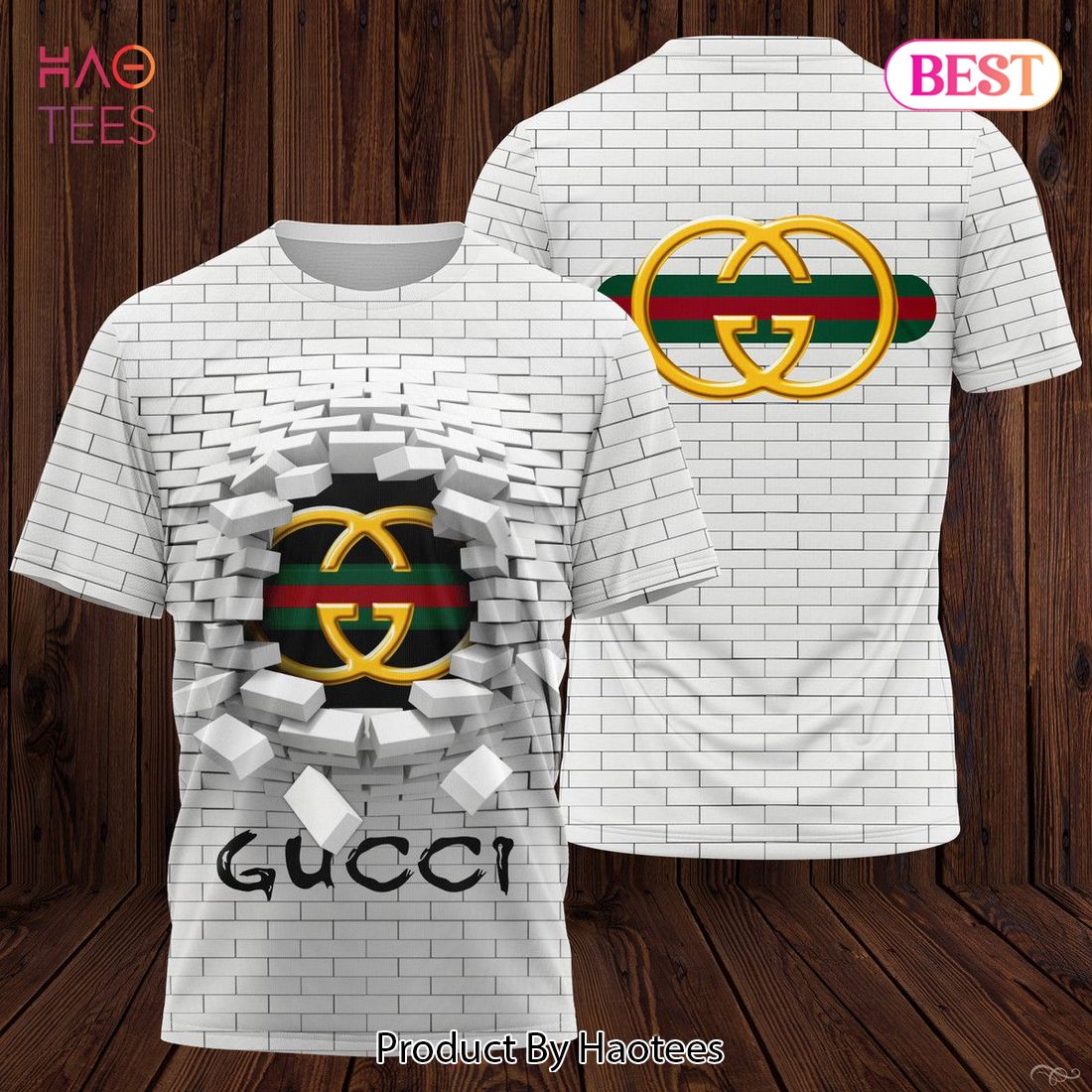 THE BEST Gucci Luxury Brand White Color Full Printing 3D T-Shirt Limited Edition