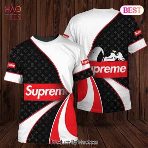 THE BEST Supreme Black White Red Mix Louis Vuitton Logo Luxury Brand 3D T-Shirt