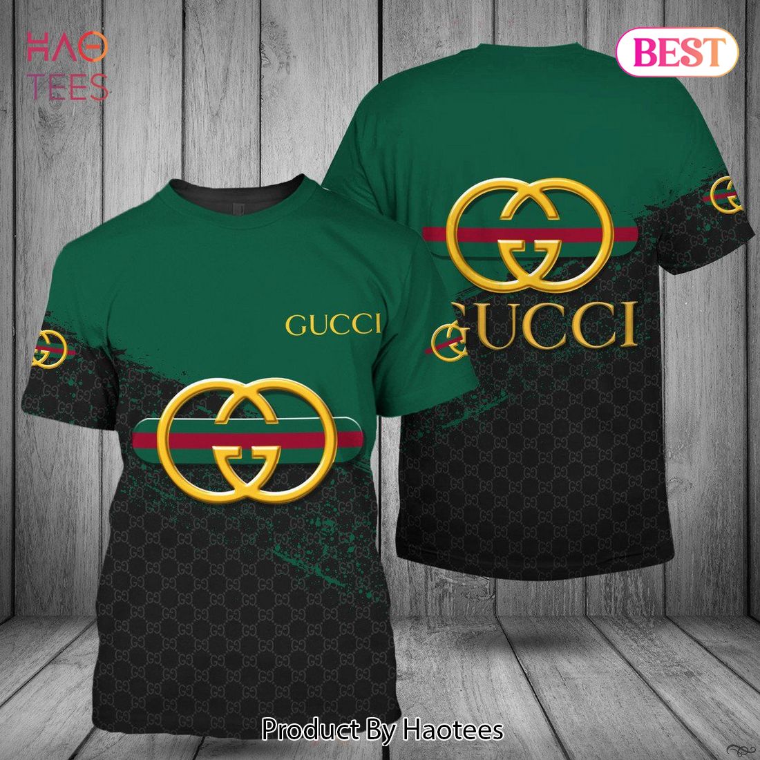 TRENDDING Gucci Luxury Brand  Black Mix Green 3D T-Shirt Limited Edition