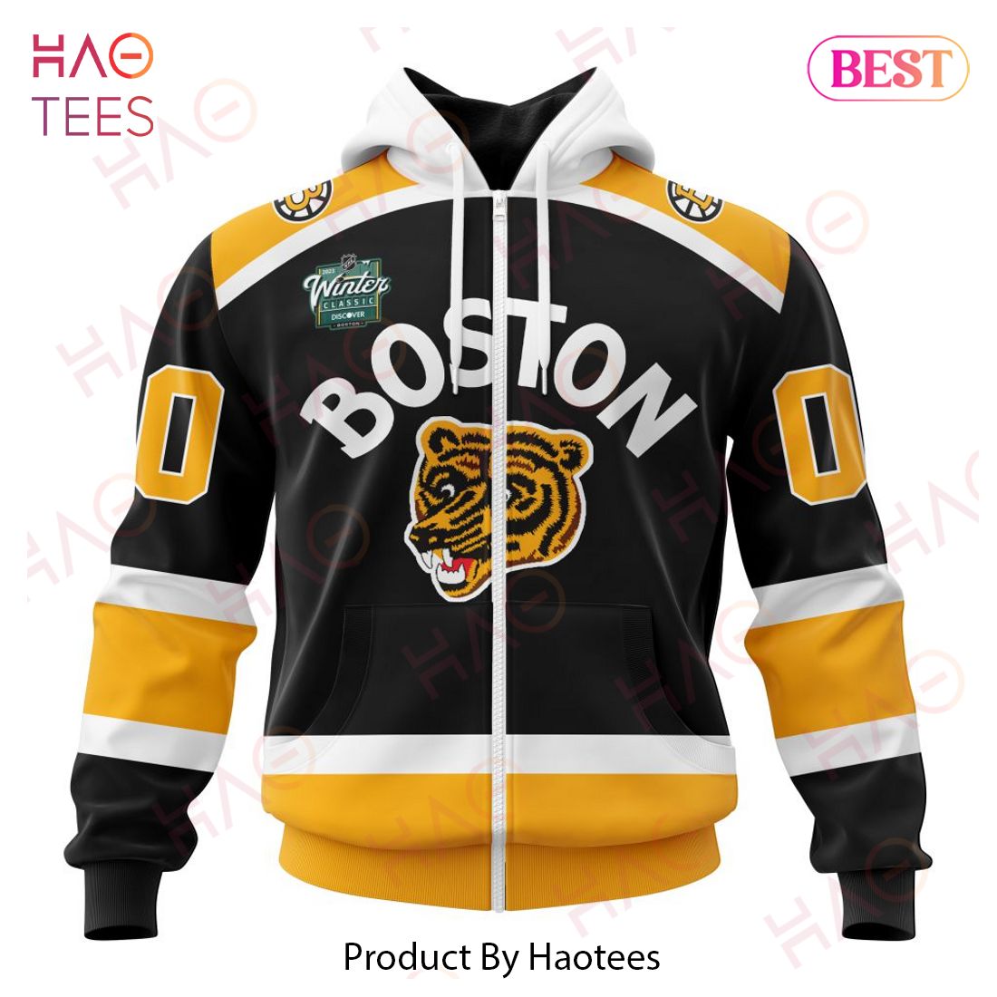 NHL Boston Bruins Custom Name Number Yellow Reverse Retro Jersey Bomber  Jacket