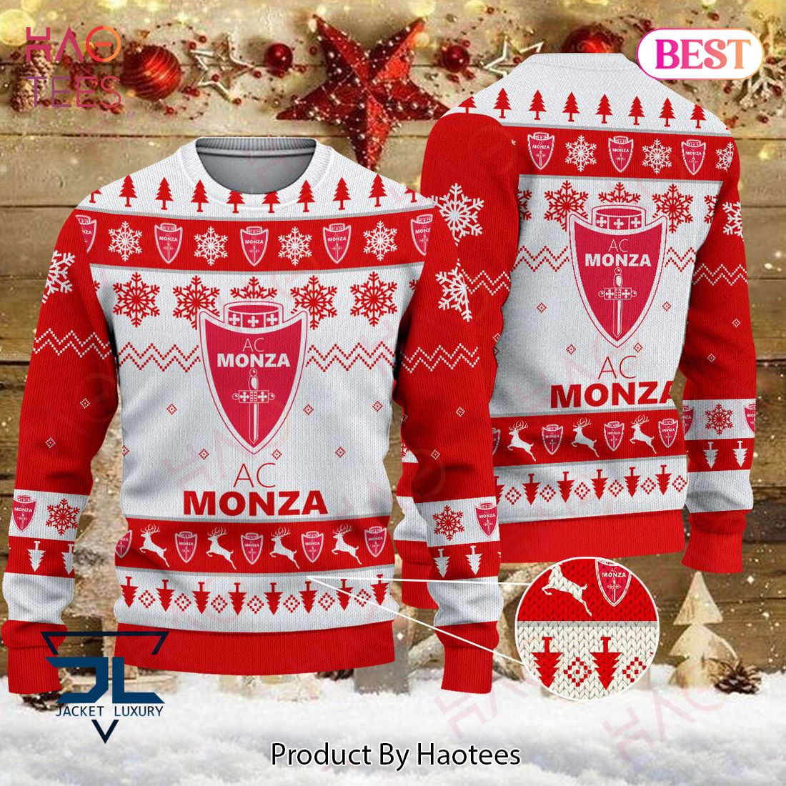 AC Monza Red And White Christmas Luxury Brand Sweater Limited Edition