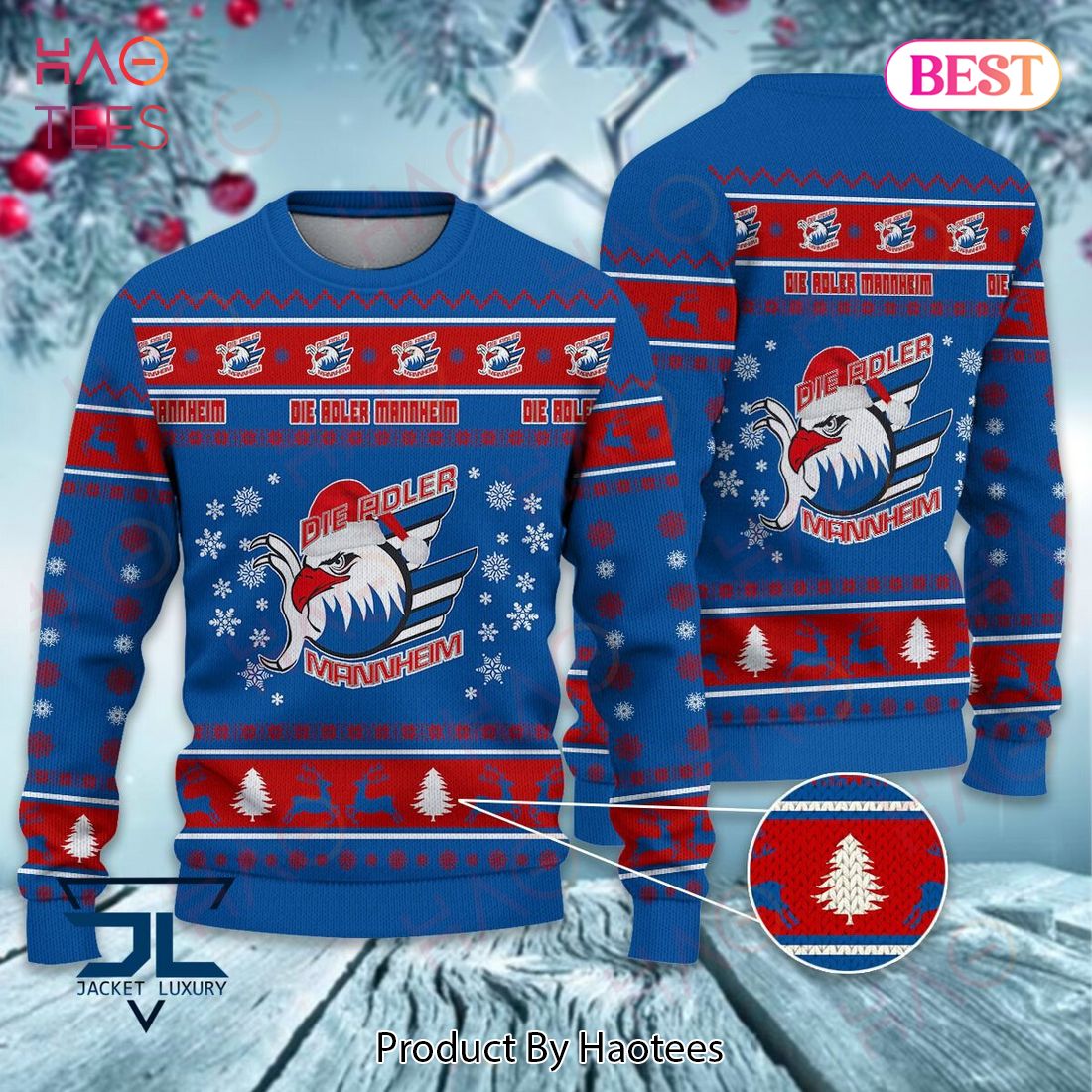 Adler Mannheim Blue Mix Red Christmas Luxury Brand Sweater Limited Edition