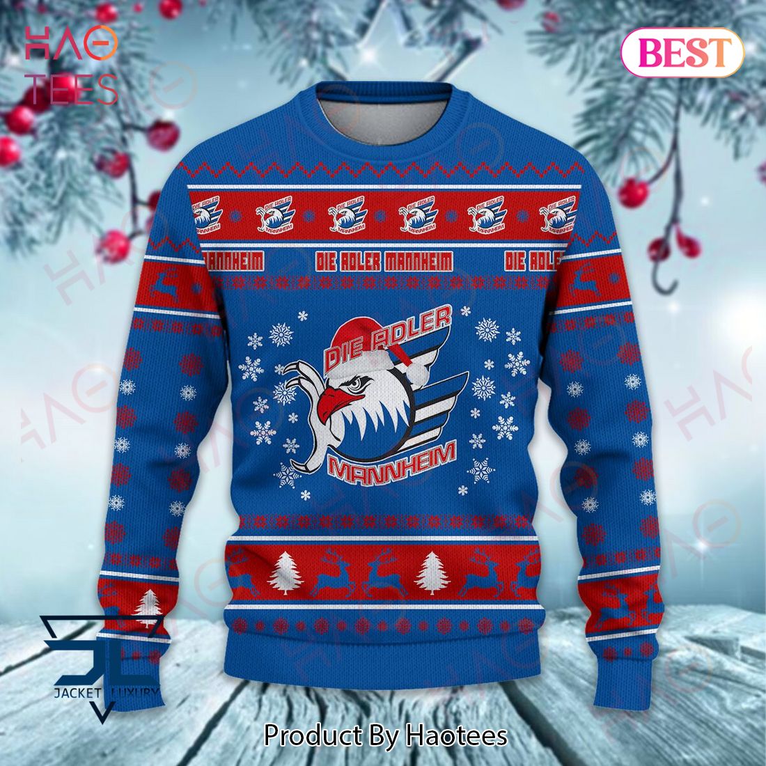 Adler Mannheim Blue Mix Red Christmas Luxury Brand Sweater Limited Edition Adler Mannheim Blue Mix Red Christmas Luxury Brand Sweater Limited Edition