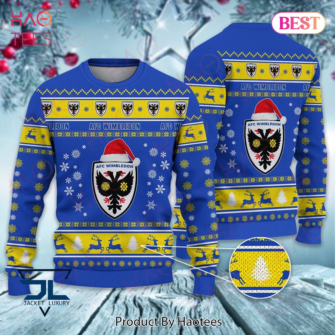 AFC Wimbledon Gold Mix Blue Christmas Luxury Brand Sweater Limited Edition