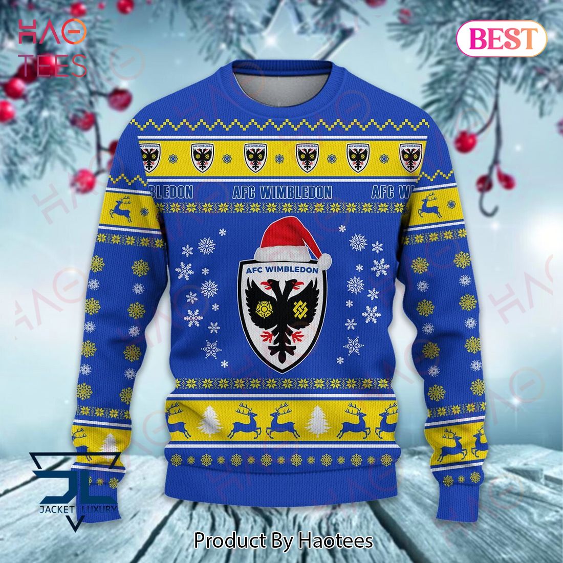AFC Wimbledon Gold Mix Blue Christmas Luxury Brand Sweater Limited Edition AFC Wimbledon Gold Mix Blue Christmas Luxury Brand Sweater Limited Edition