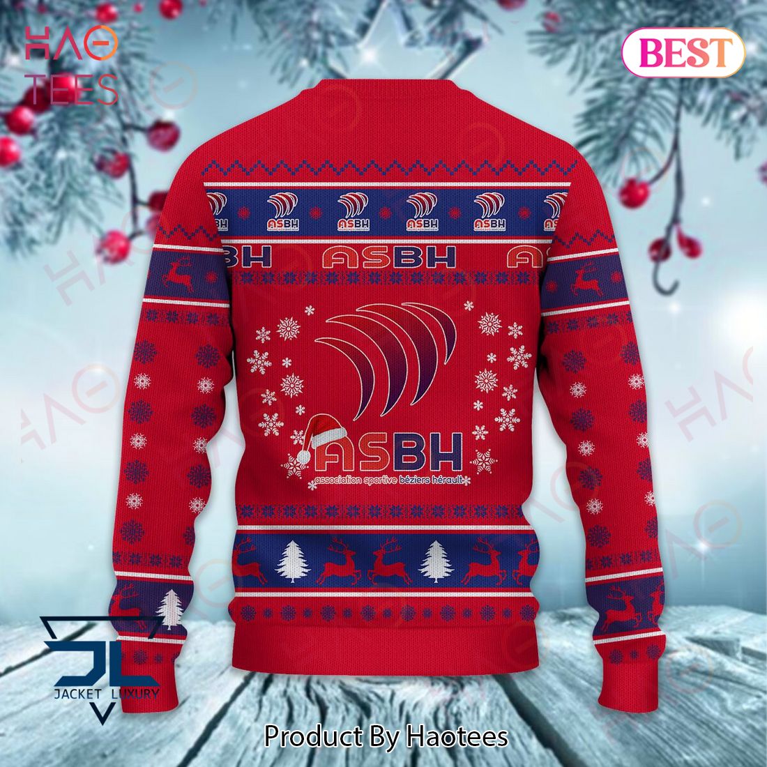 AS Beziers Herault Red Mix Blue Christmas Luxury Brand Sweater Limited Edition AS Beziers Herault Red Mix Blue Christmas Luxury Brand Sweater Limited Edition