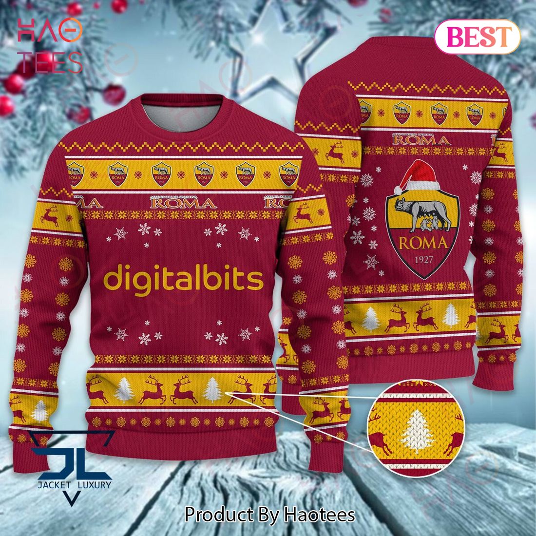 AS Roma Red Mix Gold Christmas Luxury Brand Sweater Limited Edition