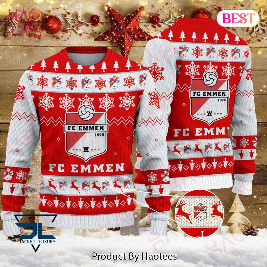 BEST FC Emmen 1925 Red Mix White Christmas Luxury Brand Sweater Limited Edition