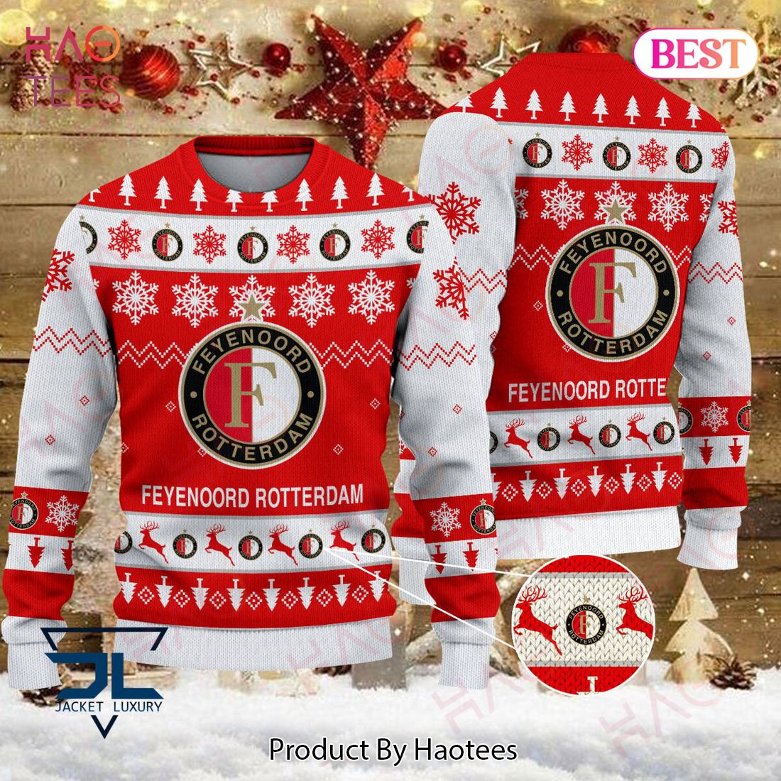 BEST Feyenoord Rotterdam White Mix Red Christmas Luxury Brand Sweater Limited Edition