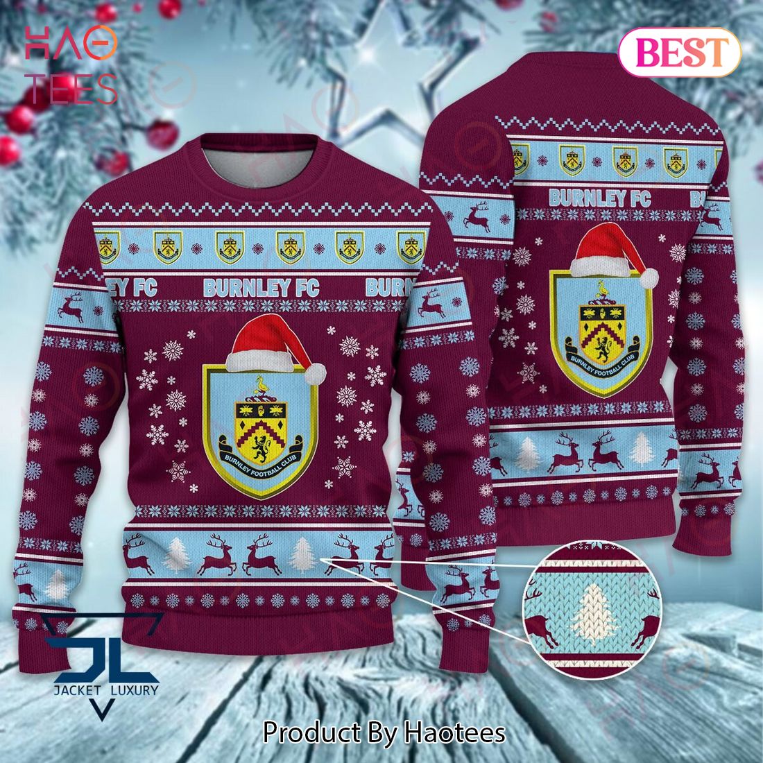 Burnley F.C Blue Mix Color Christmas Luxury Brand Sweater Limited Edition