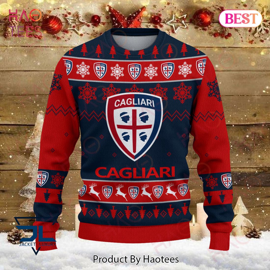 Cagliari Calcio Blue Mix Red Christmas Luxury Brand Sweater Limited Edition Cagliari Calcio Blue Mix Red Christmas Luxury Brand Sweater Limited Edition
