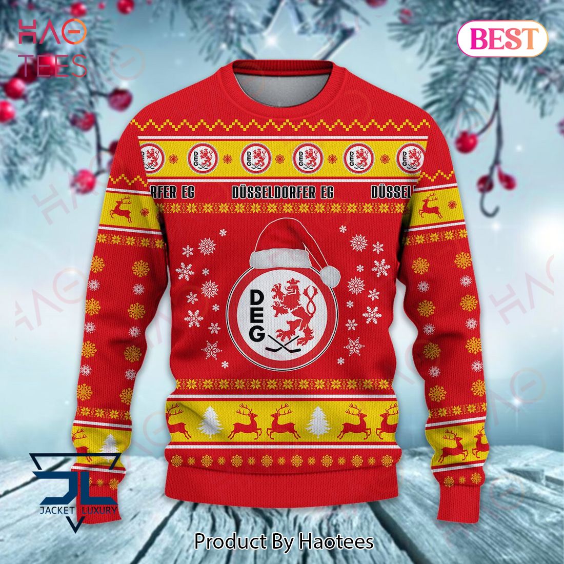 Dusseldorfer EG Red Mix Gold Christmas Luxury Brand Sweater Limited Edition Dusseldorfer EG Red Mix Gold Christmas Luxury Brand Sweater Limited Edition