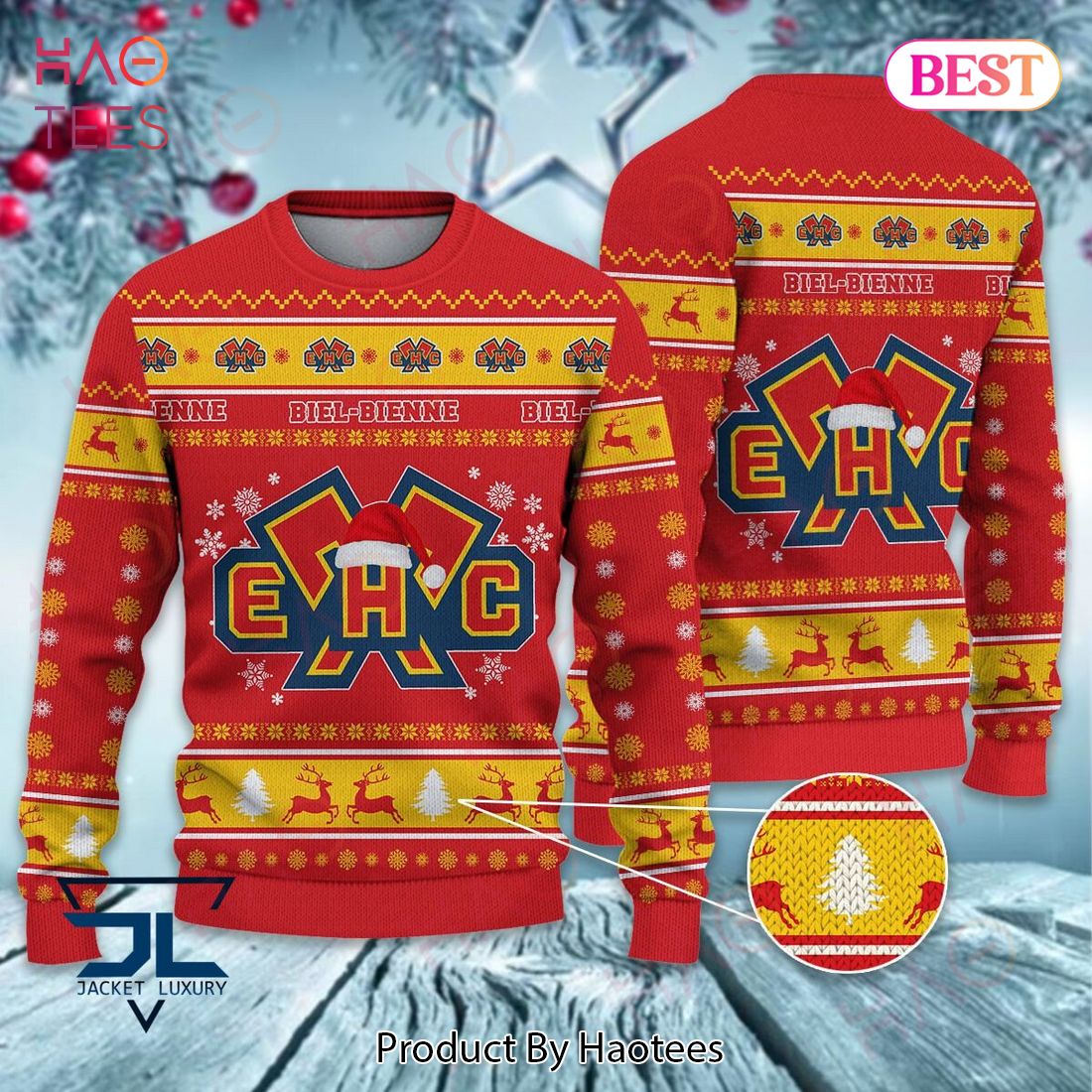 EHC Biel Red Mix Color Christmas Luxury Brand Sweater Limited Edition
