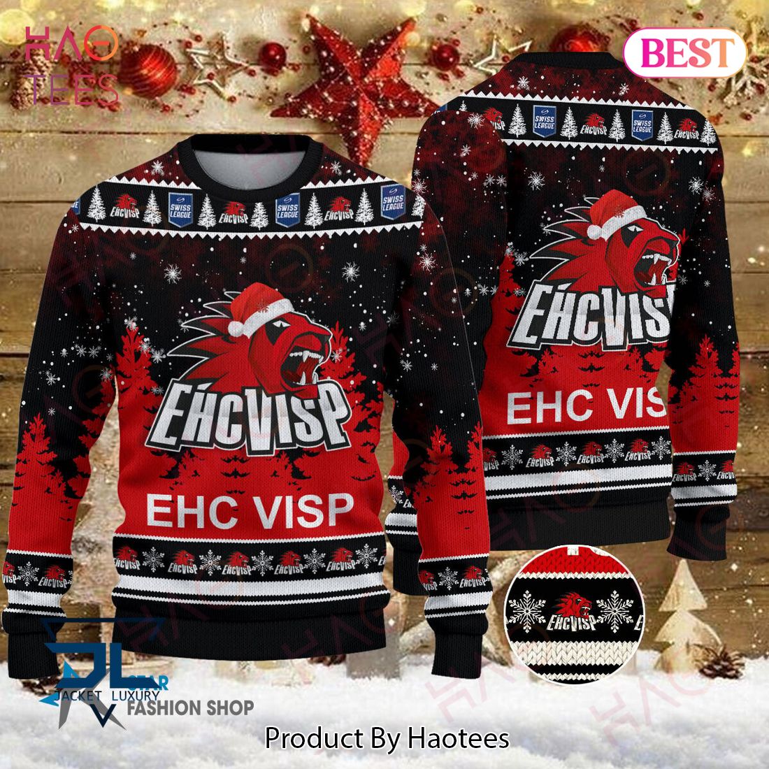 EHC Visp Black Mix Red Christmas Luxury Brand Sweater Limited Edition