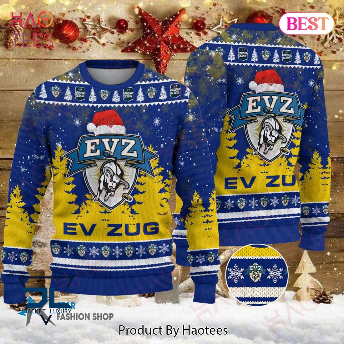 EV Zug Blue Mix Gold Christmas Luxury Brand Sweater Limited Edition