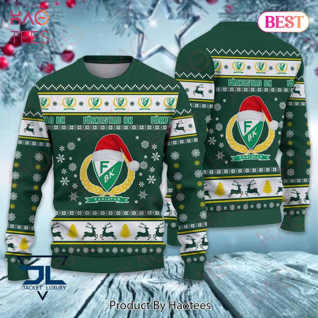 Farjestad BK Green Mix Color Christmas Luxury Brand Sweater Limited Edition