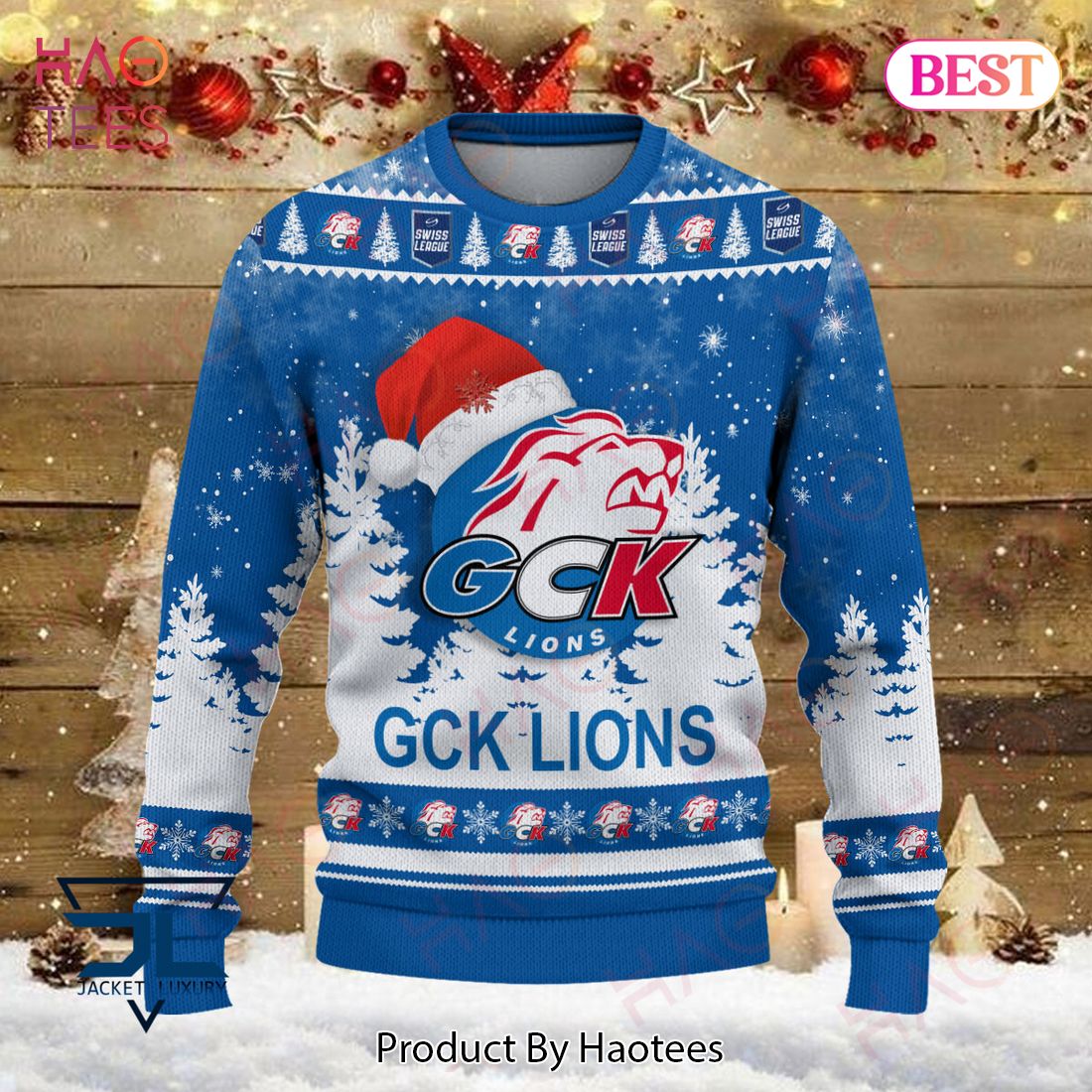 GCK Lions Blue Mix White Christmas Luxury Brand Sweater Limited Edition GCK Lions Blue Mix White Christmas Luxury Brand Sweater Limited Edition