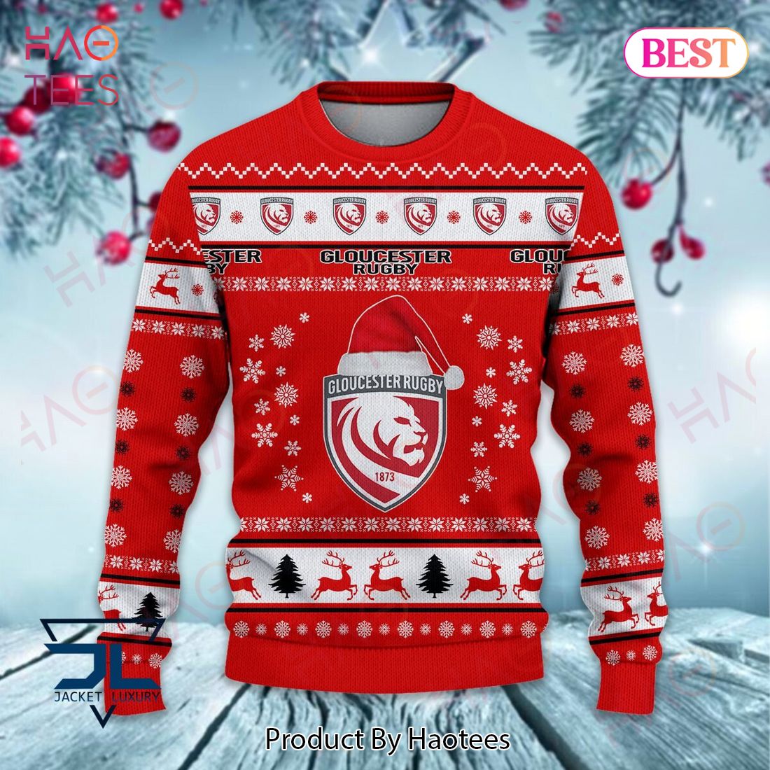Gloucester Rugby Red Mix White Luxury Brand Sweater Limited Edition