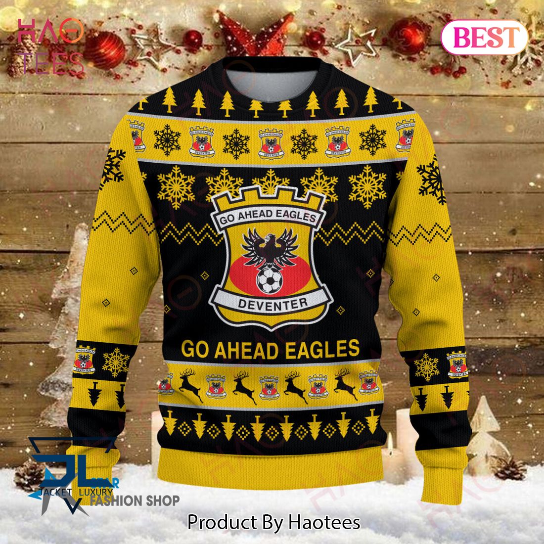 Go Ahead Eagles Black Mix Gold Christmas Luxury Brand Sweater Limited Edition