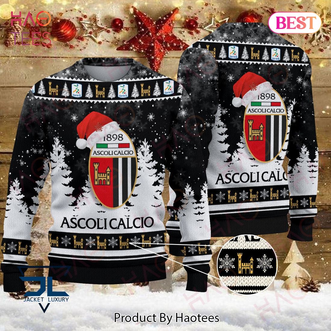 HOT Ascoli Calcio 1898 Black Mix White Christmas Luxury Brand Sweater Limited Edition