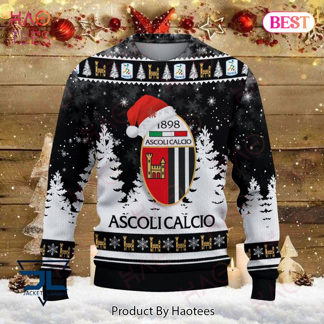 HOT Ascoli Calcio 1898 Black Mix White Christmas Luxury Brand Sweater Limited Edition HOT Ascoli Calcio 1898 Black Mix White Christmas Luxury Brand Sweater Limited Edition