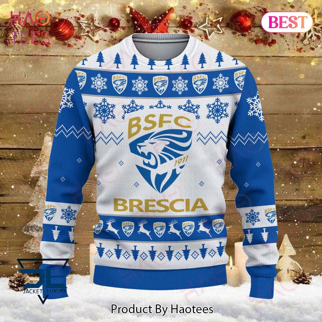 HOT Brescia Calcio Blue Mix White Christmas Luxury Brand Sweater Limited Edition HOT Brescia Calcio Blue Mix White Christmas Luxury Brand Sweater Limited Edition