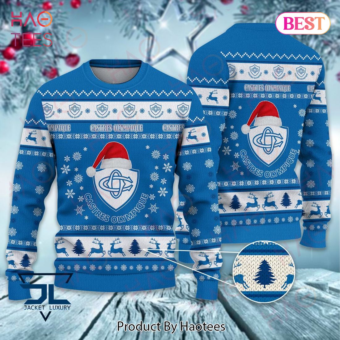 HOT Castres Olympique Blue Mix White Christmas Luxury Brand Sweater Limited Edition HOT Castres Olympique Blue Mix White Christmas Luxury Brand Sweater Limited Edition