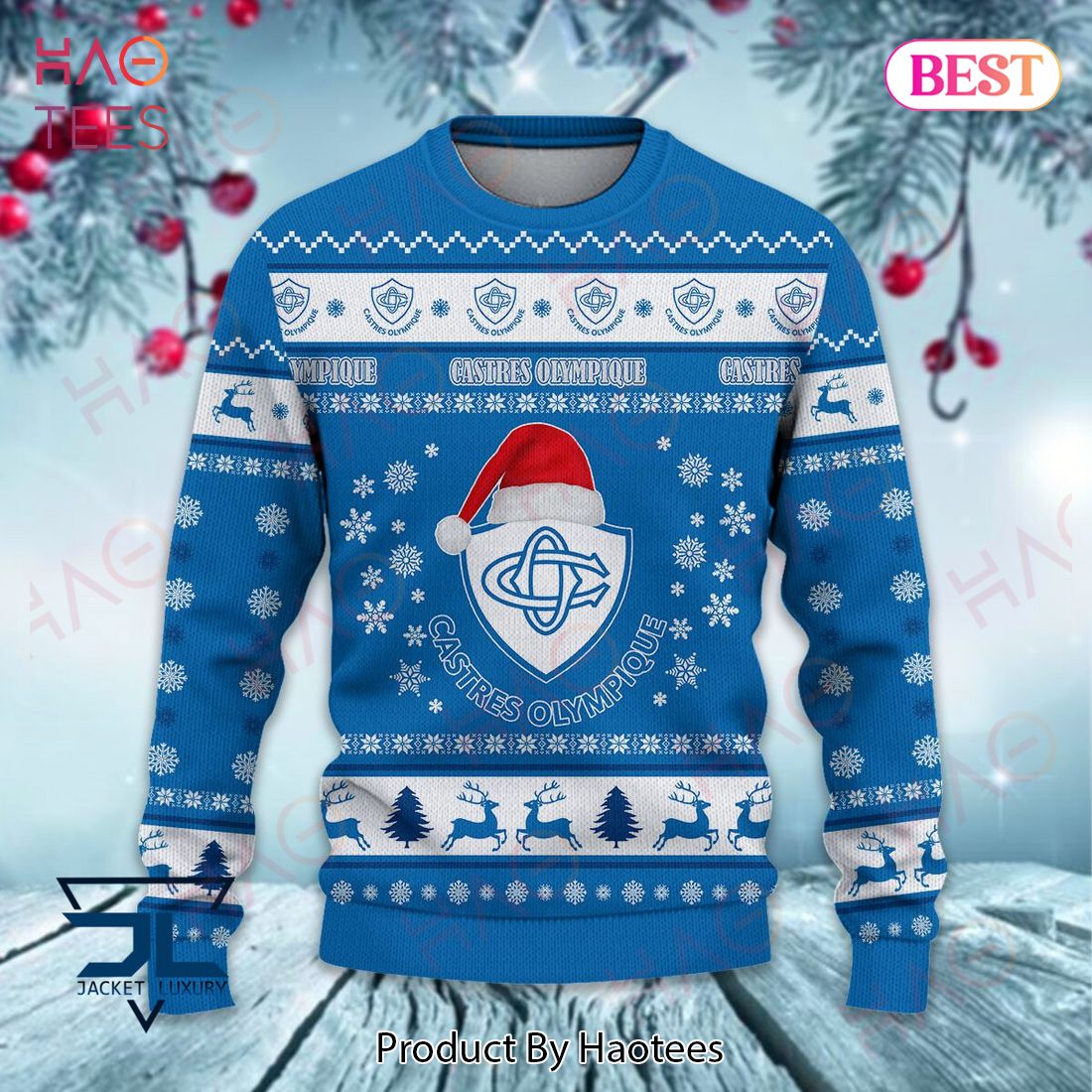 HOT Castres Olympique Blue Mix White Christmas Luxury Brand Sweater Limited Edition HOT Castres Olympique Blue Mix White Christmas Luxury Brand Sweater Limited Edition