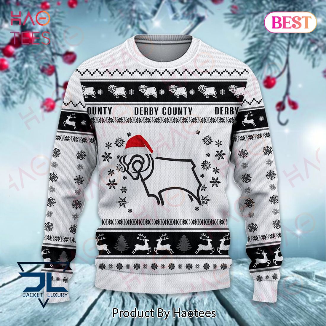 HOT Derby County Black Mix White Christmas Luxury Brand Sweater Limited Edition HOT Derby County Black Mix White Christmas Luxury Brand Sweater Limited Edition