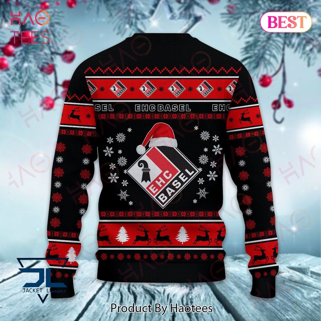 HOT EHC Basel Black Mix Red Christmas Luxury Brand Sweater Limited Edition HOT EHC Basel Black Mix Red Christmas Luxury Brand Sweater Limited Edition