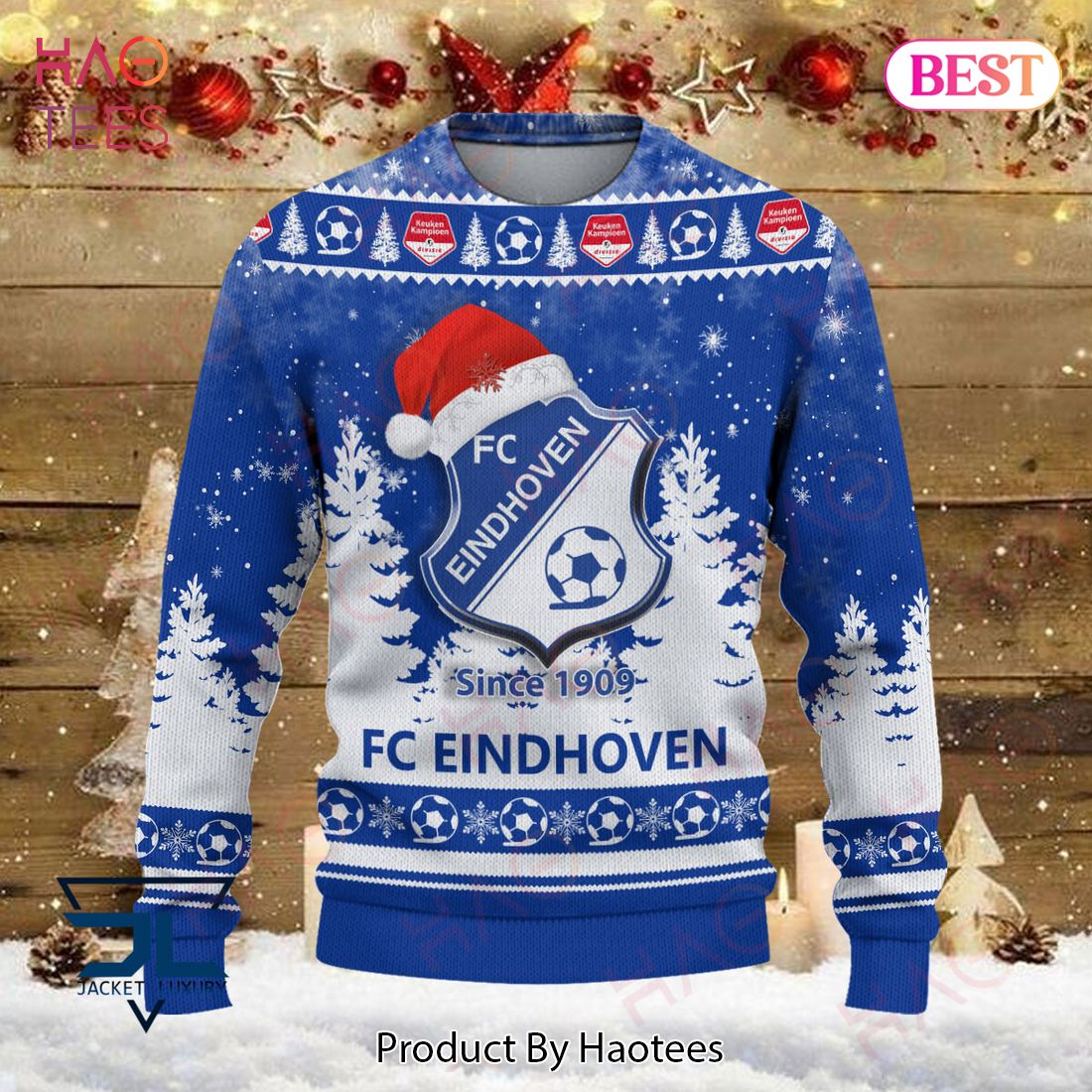 HOT FC Eindhoven White Mix Blue Christmas Luxury Brand Sweater Limited Edition HOT FC Eindhoven White Mix Blue Christmas Luxury Brand Sweater Limited Edition