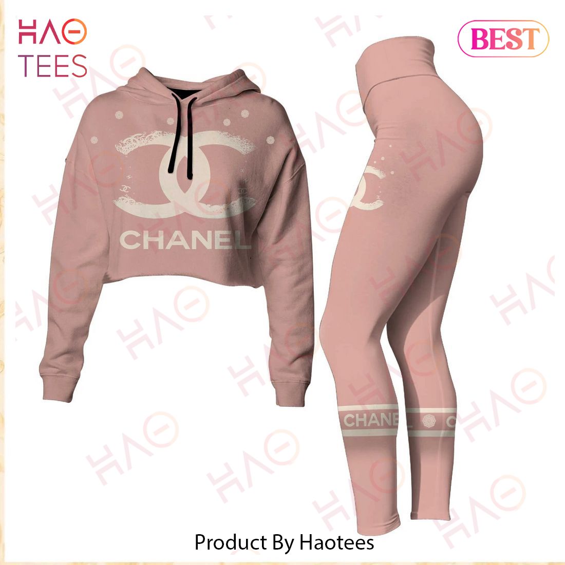 Chanel Pink Color Crop Hoodie And Legging Limited Edition