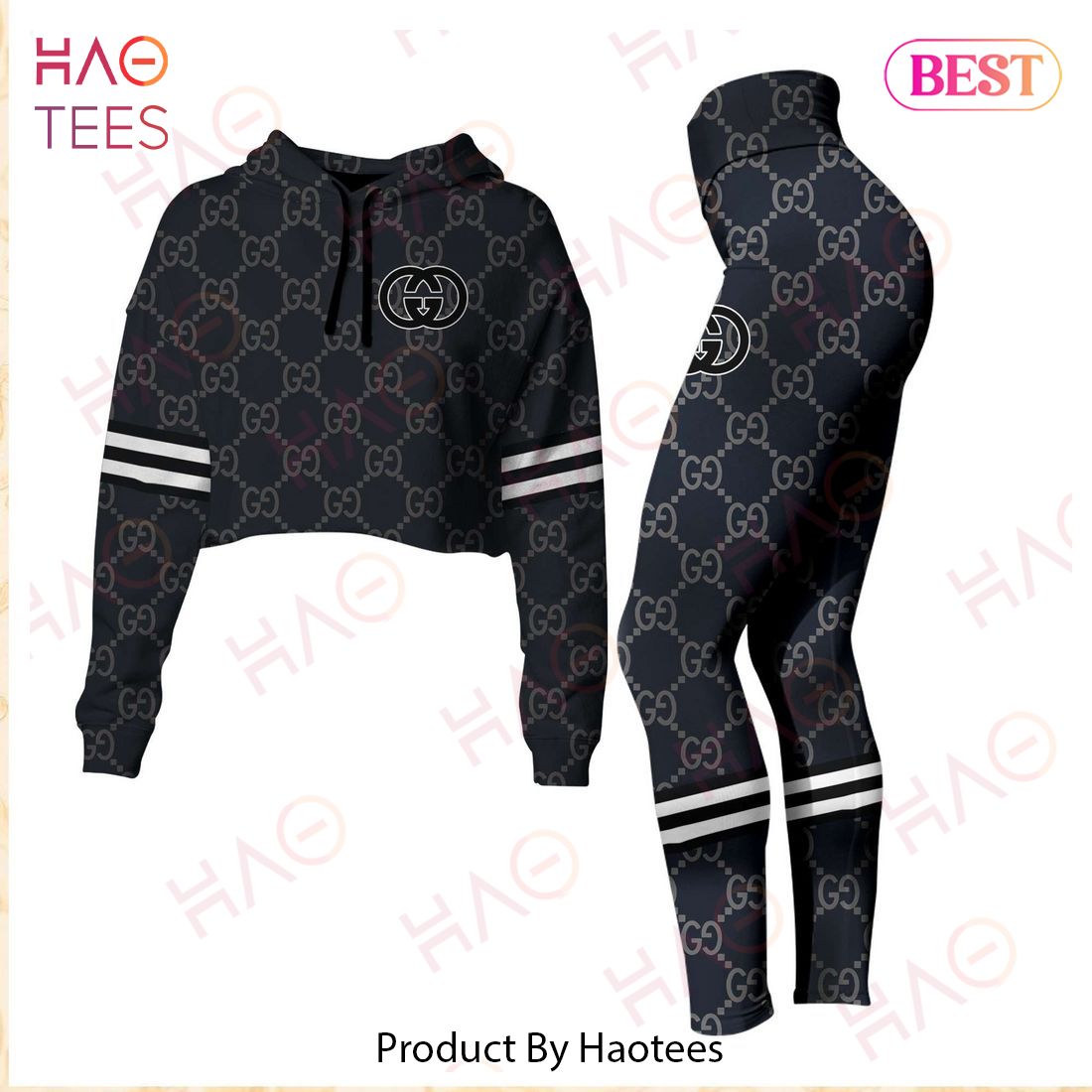 Gucci Black Color Crop Hoodie And Legging Limited Edition Luxury Store