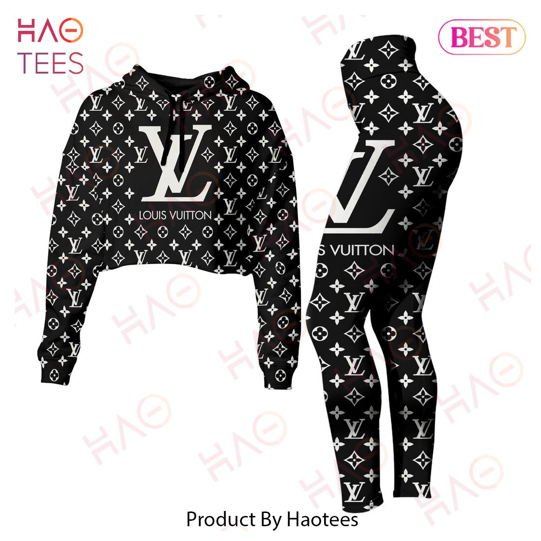 Louis Vuitton Black Mix White Crop Hoodie And Legging Limited Edition
