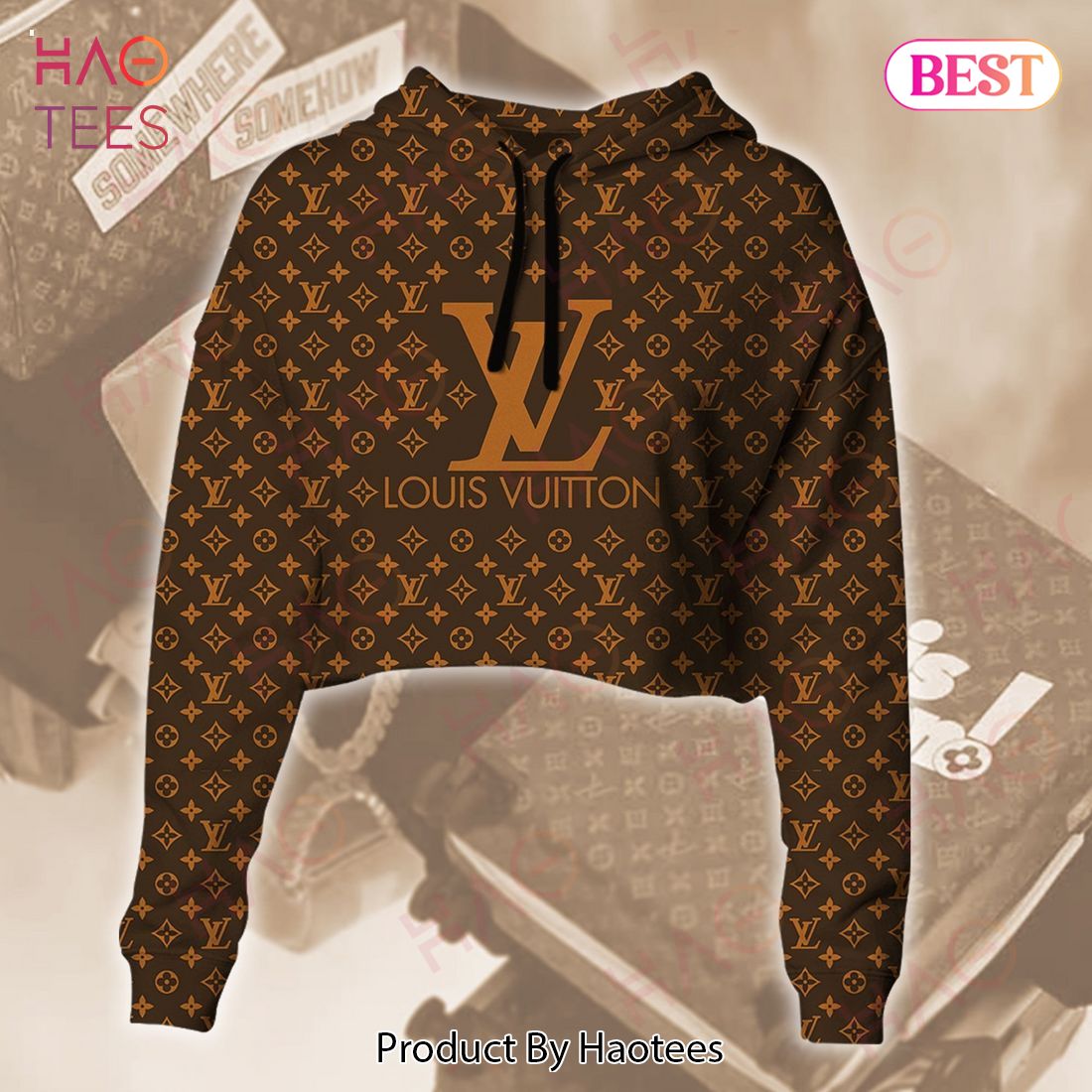 Louis Vuitton Dark Brown Crop Hoodie And Legging Limited Edition