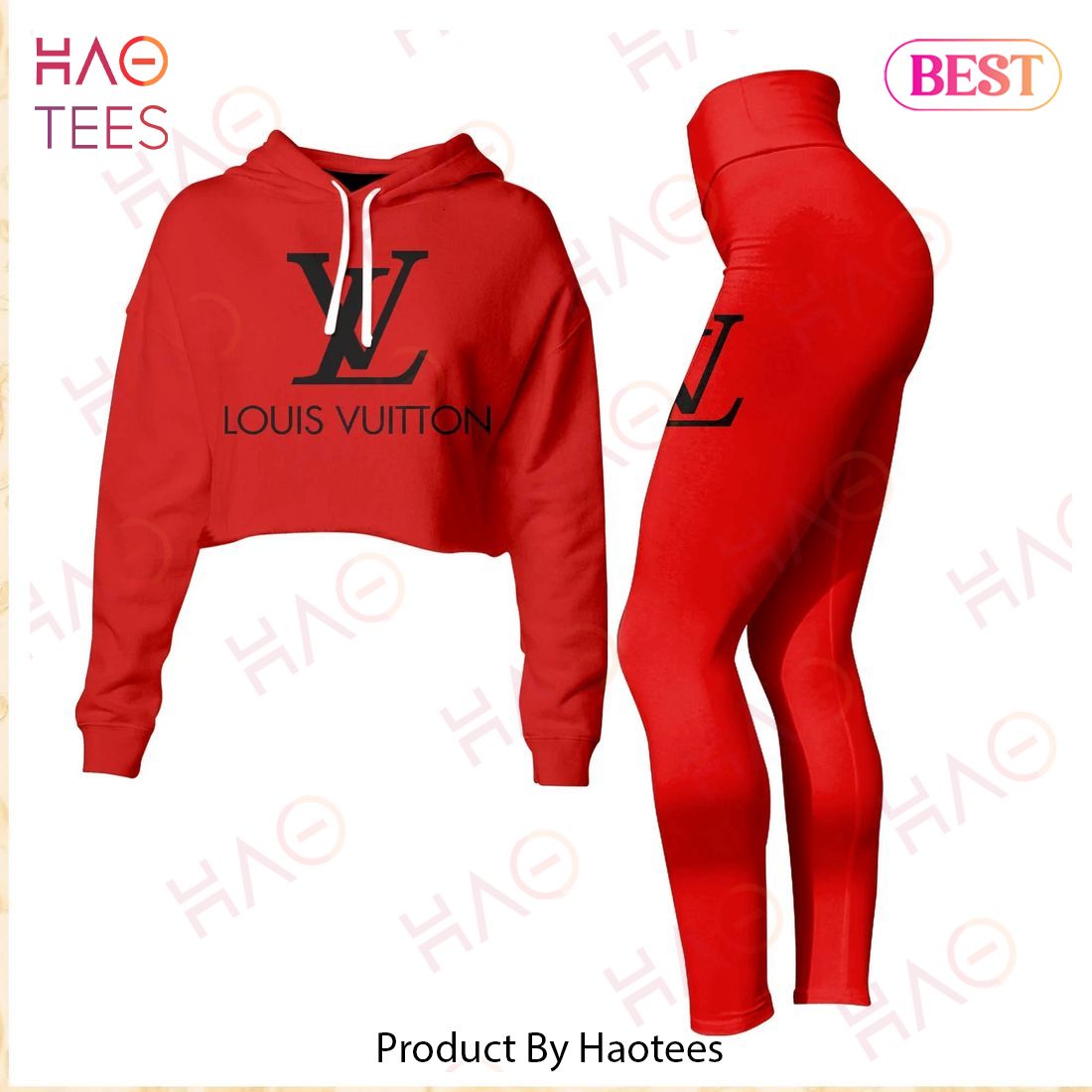 Louis Vuitton Full Red Color Crop Hoodie And Legging Limited Edition