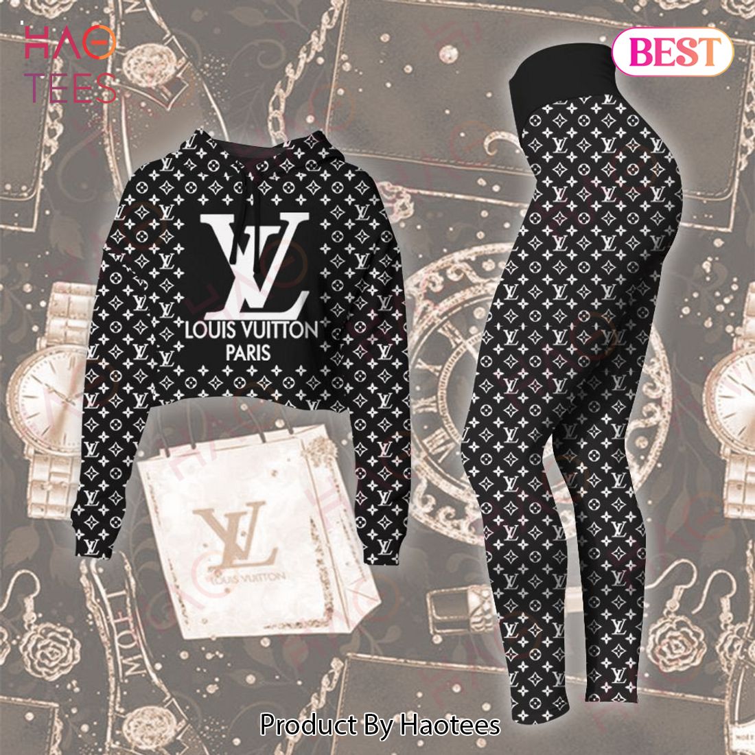 Louis Vuitton Paris Crop Hoodie And Legging Limited Edition