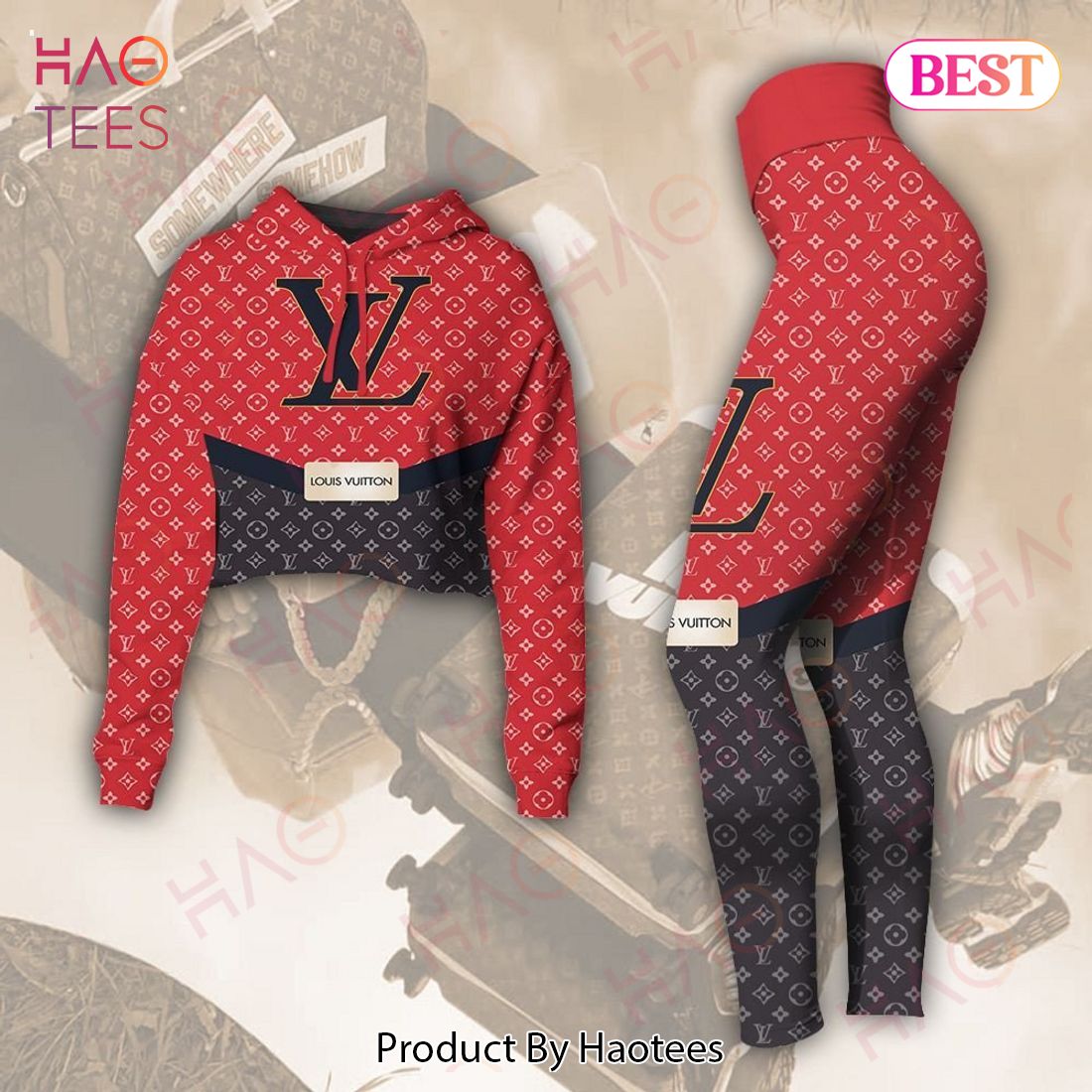 Louis Vuitton Red Mix Violet Crop Hoodie And Legging Limited Edition