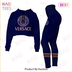 Versace Dark Blue Crop Mix Logo Crop Hoodie And Legging Limited Edition