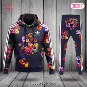 Adidas Black Mix Flower Hoodie And Pants POD Design