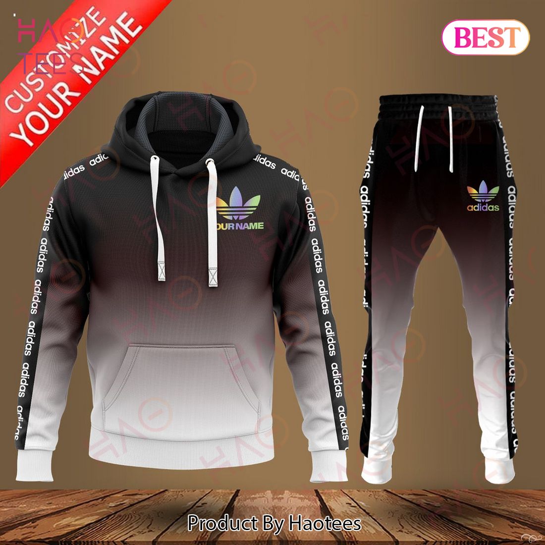 Adidas Black Ombre Color Hoodie And Pants Limited Edition