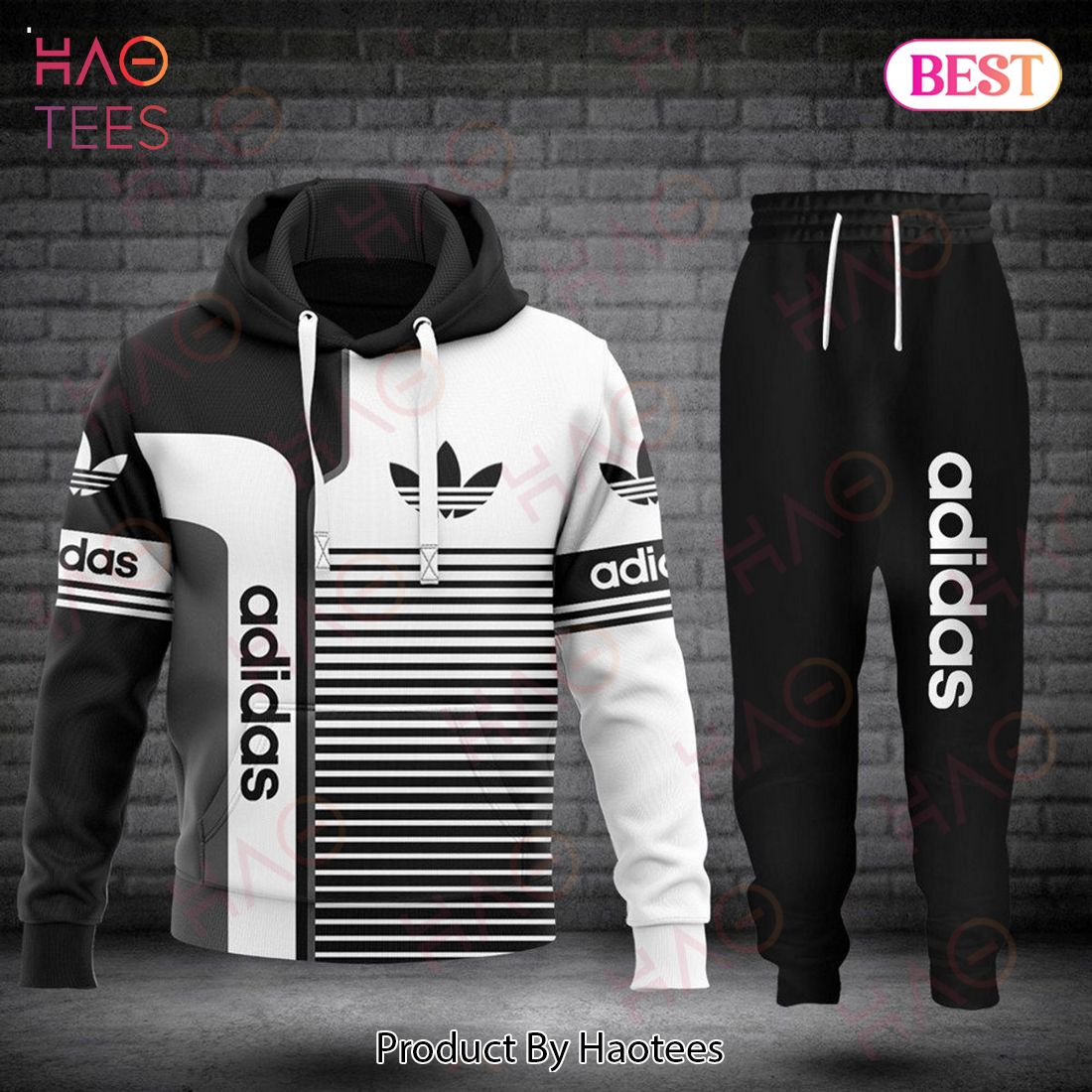 Adidas Black Stripe Pattern Luxury Brand Hoodie And Pants Limited Edition