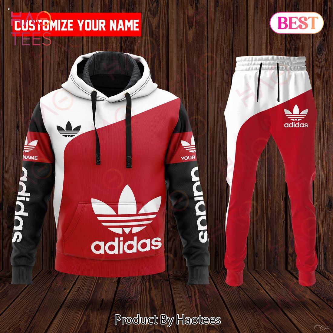 Adidas Black White Red Hoodie And Pants Limited Edition