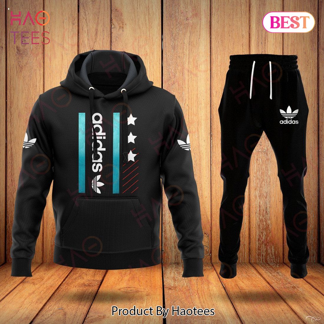 Adidas Full Black Luxury Brand Hoodie And Pants Limited Edition