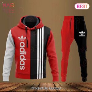 Adidas Red Mix Black Luxury Brand Hoodie And Pants Limited Edition